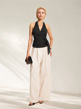 Polka Dot Sleeveless Halter Neck Tie Waist Tank Top